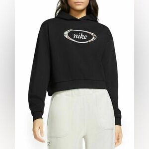 Nike Women's Black Floral Print Crop Pullover Hoodie Size Small EUC